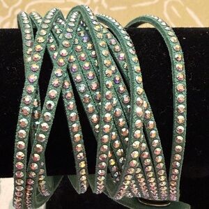 Swarovski Leather Wrap Bracelet Green Silver